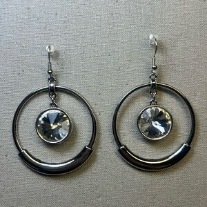 Rhinestone Silvertone Dangle Earrings